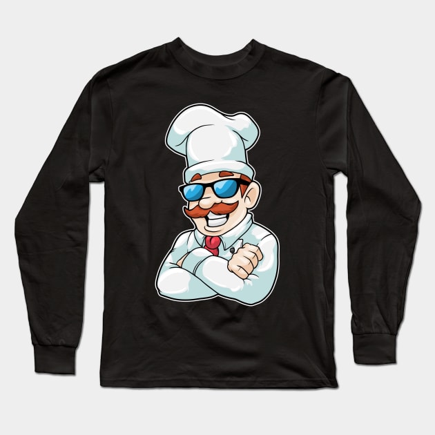 Chef with Chef's hat & funny Sunglasses Long Sleeve T-Shirt by Markus Schnabel